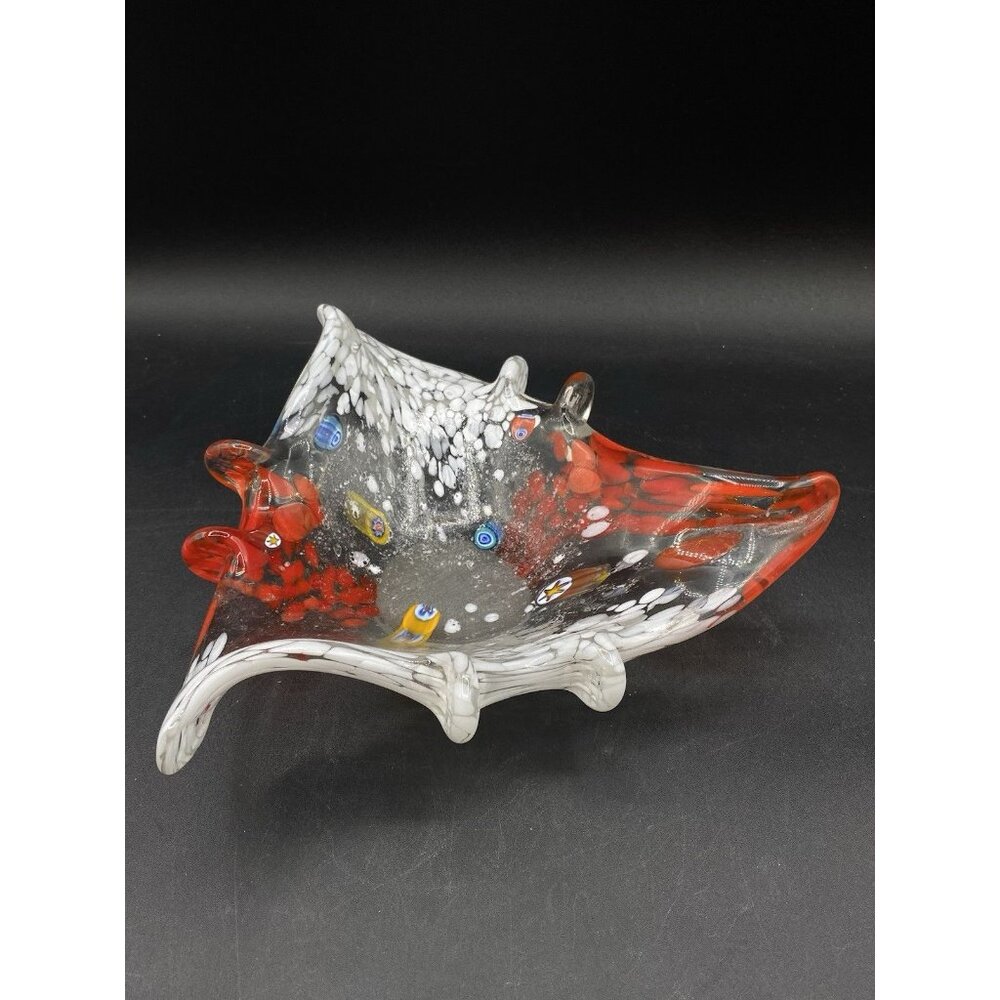 Murano Lavorazione Italy Millefiori Glass Triangle Centerpiece Trinket Bowl